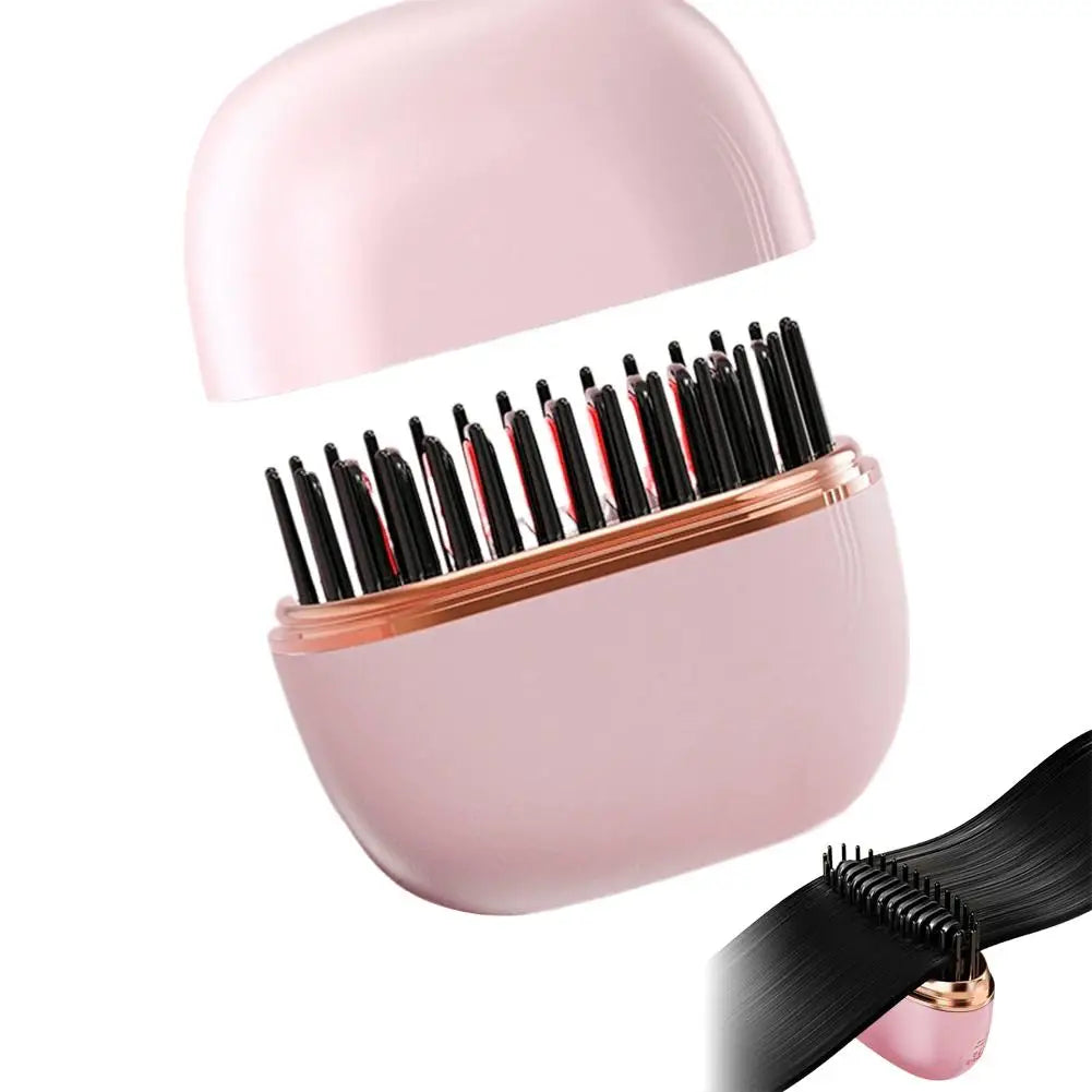 Wireless Hair Straightener Brush 2 in 1, Cordless Curling & Straightening Styling Tool, Portable Frizz Free Hair Styler