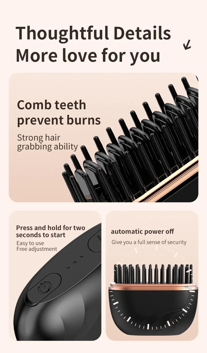 Wireless Hair Straightener Brush 2 in 1, Cordless Curling & Straightening Styling Tool, Portable Frizz Free Hair Styler